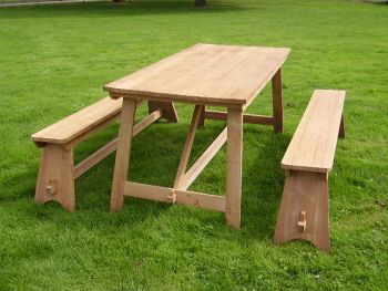 Picknickset massiv Teak Tisch mit 2 Bänken