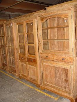 TS-90 Vitrine aus Teakholz 2 Türen 1 Lade 200 x 100 x 40 cm