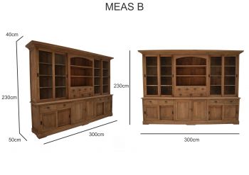 großer Teak-Aufsatzschrank Meas B 300 cm x 40/50 x 230 cm