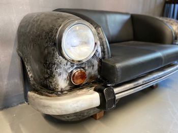 Auto-Bank-Leder grau-schwarz