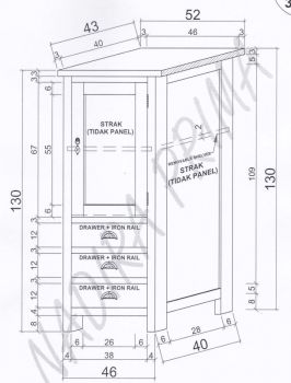 Hochkommode 1 Tür 3 Laden 130x52x40 cm